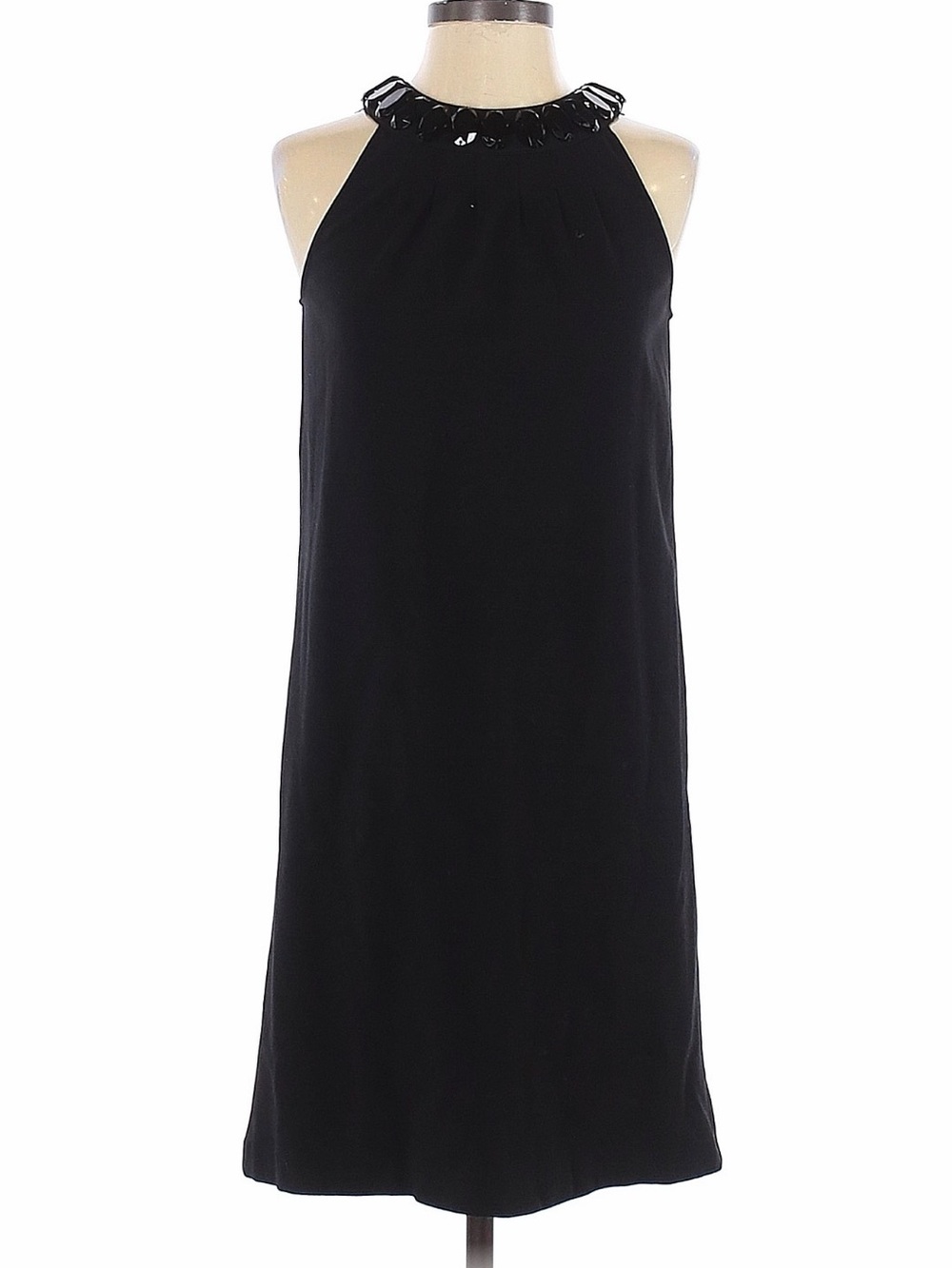CONTEXT Black Halter Neck Shift Dress Beaded Gem Collar Sleeveless LBD Mini.